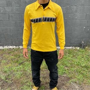 Vintage 70s 80s Long Sleeve Collared Shirt Yellow Black